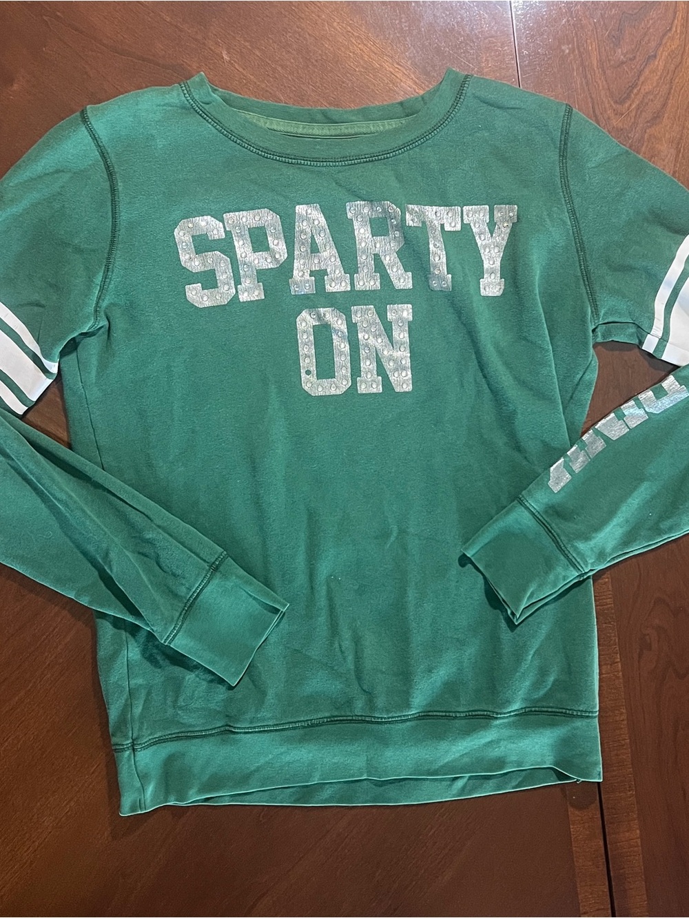 HTF VTG Y2K PINK Michigan State Spartans Bling Crewneck Pullover Green Women’s M